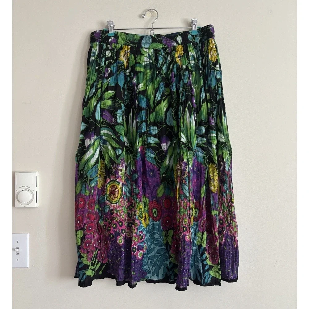 Take Two Broomstick Crinkle Long Skirt Size Petite Large Floral Boho Flowy Y2K